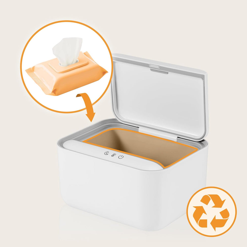 Lionelo BABYBLISS 20W Réchauffeur pour lingettes humides et petites serviettes, 20W pour bébé, veilleuse intégrée, 3 réglages de chaleur, écran tactile, maintient les lingettes humides