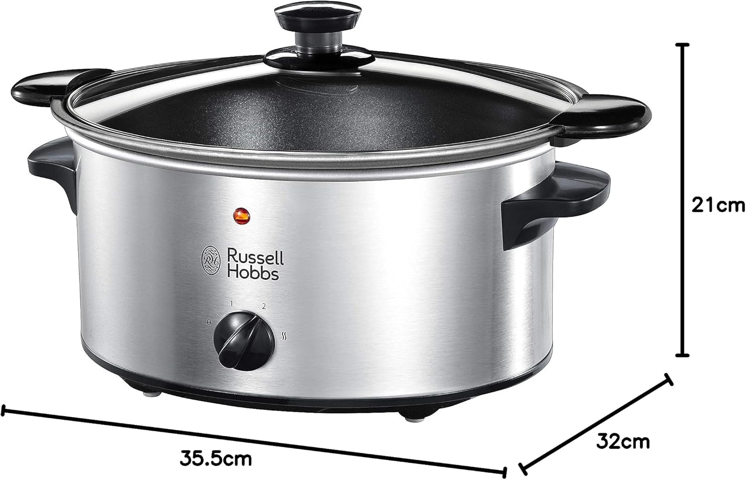 Russell Hobbs Mijoteuse, 3,5 litres antiadhésif, acier inoxydable, 3 réglages de température et fonction maintien au chaud, mijoteuse 160 W Naty Shop