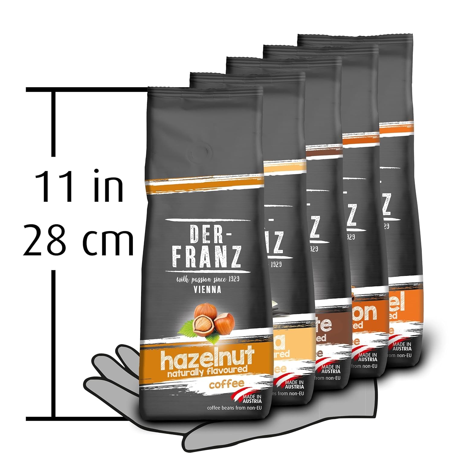 Der-Franz Kaffee Pack, ganze Bohne, aromatisé, 5 x 500 g (1 x Noisette, 1 x Vanille, 1 x Chocolat, 1 x Zimt, 1 x Caramel)