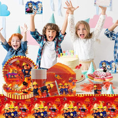 Ensemble de vaisselle de fête à thème pompier, décorations de fête d'anniversaire de pompier, 61 pièces pour 20 invités