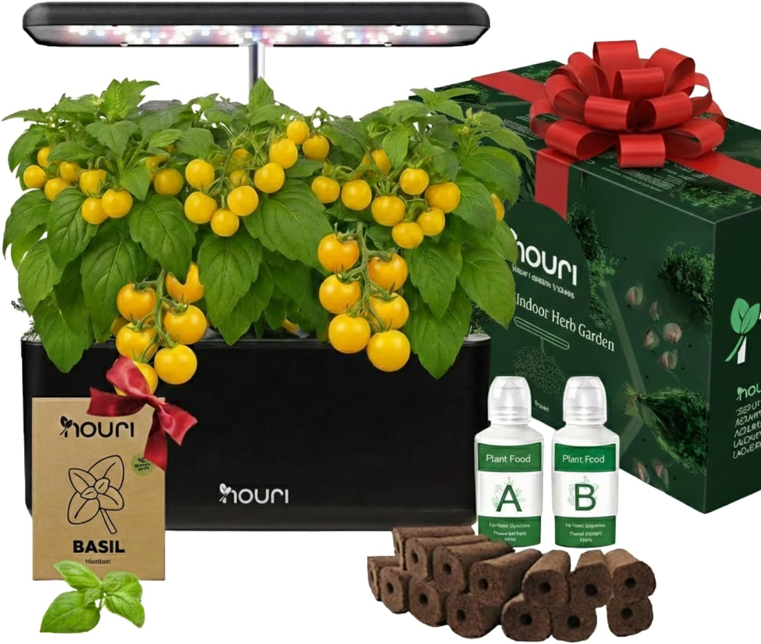 Nouveau pont 7 + basilic héritage | Jardin intelligent pour les cuisiniers à domicile | Système de culture hydroponique | Lampes de culture LED | Kit de jardinage d'herbes aromatiques d'intérieur pour les amateurs de plantes et les jardiniers, blanc