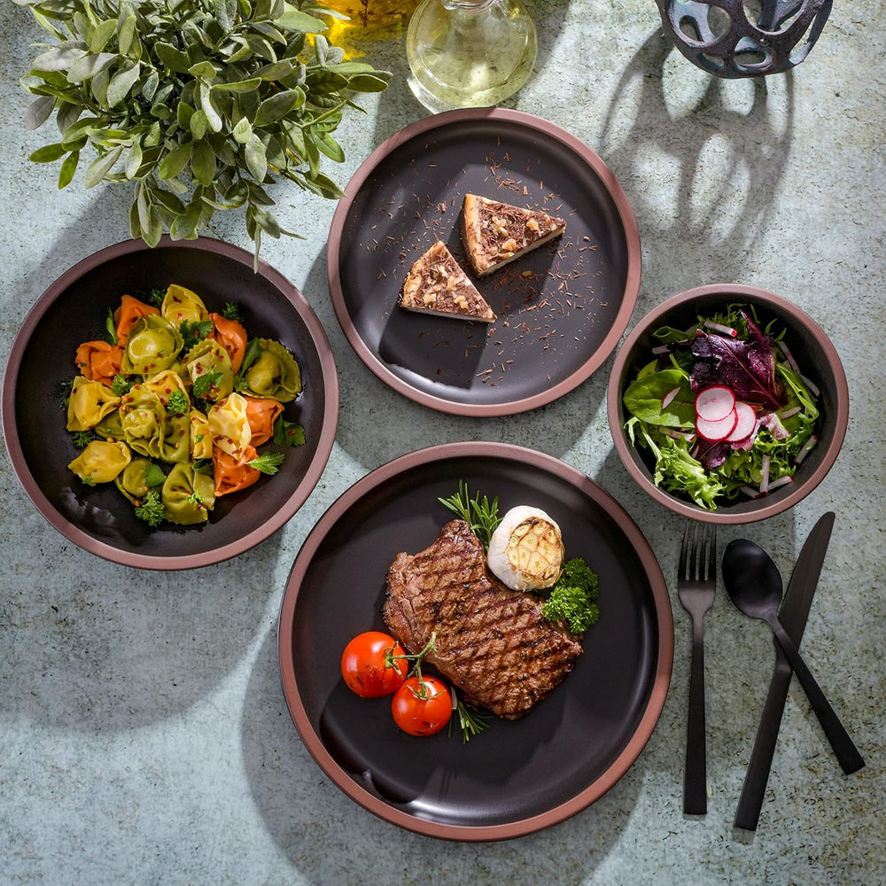 Lagos Coupe Geschirrset, Service für 4 Personen (16 Stück), noir