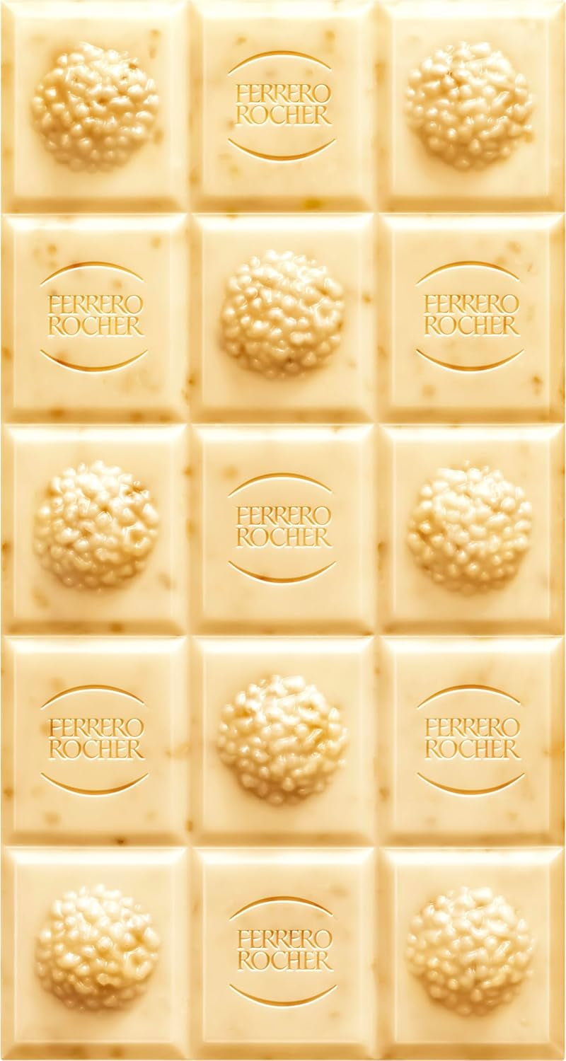 Barre Ferrero Rocher - Chocolat Blanc aux Noisettes - Cadeau de Saint Valentin pour Elle et Lui - 1 Barre de Chocolat x 90g