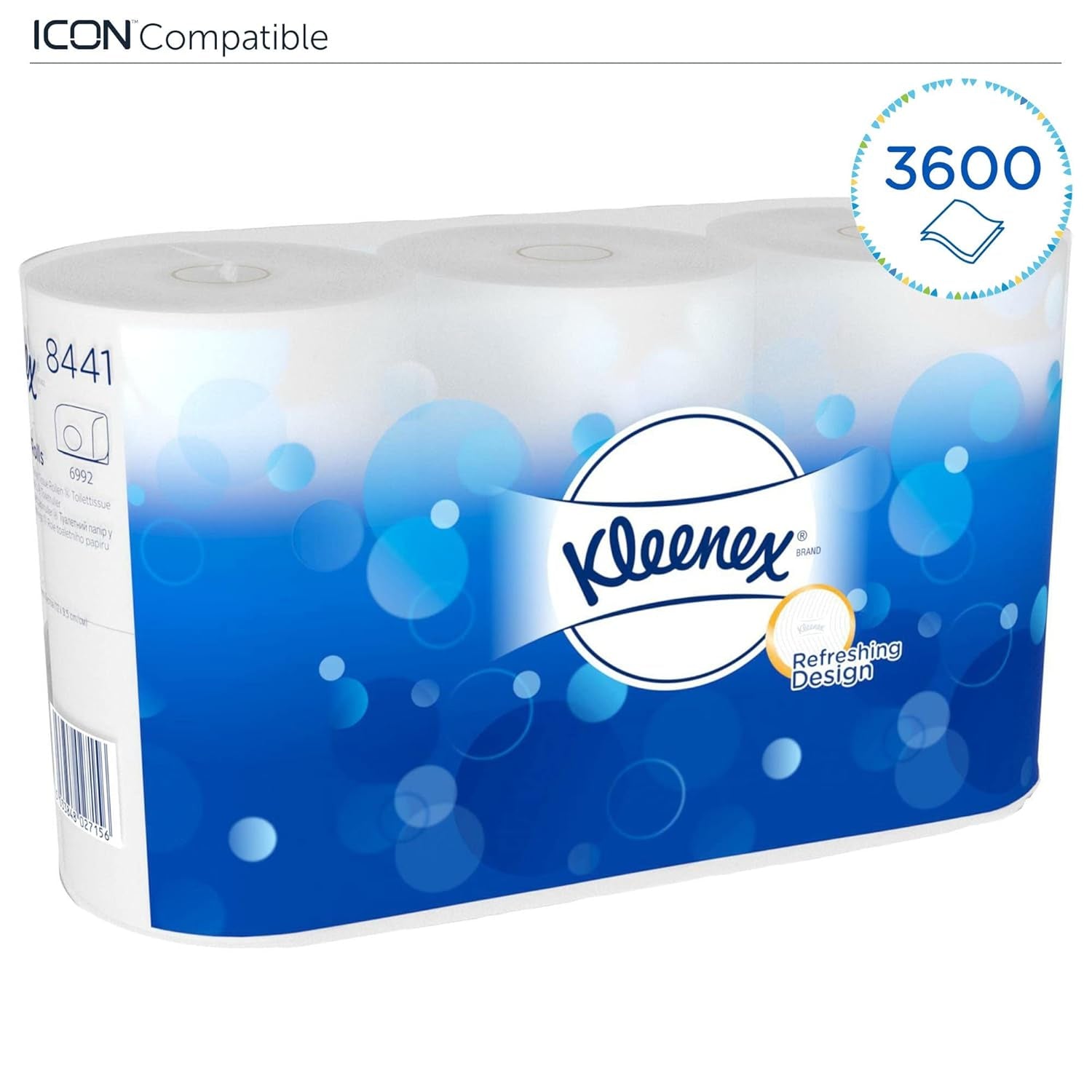 Kleenex Standard Roll 8441 Papier toilette – Papier toilette 2 épaisseurs – 6 paquets de 6 rouleaux x 600 feuilles chacun, blanc (36 rouleaux/21 600 feuilles au total)