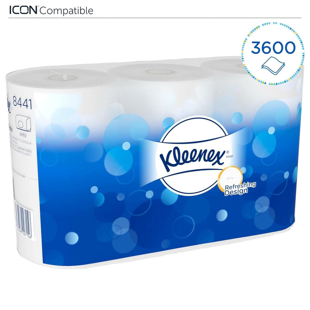 Kleenex Standard Roll 8441 Papier toilette – Papier toilette 2 épaisseurs – 6 paquets de 6 rouleaux x 600 feuilles chacun, blanc (36 rouleaux/21 600 feuilles au total)