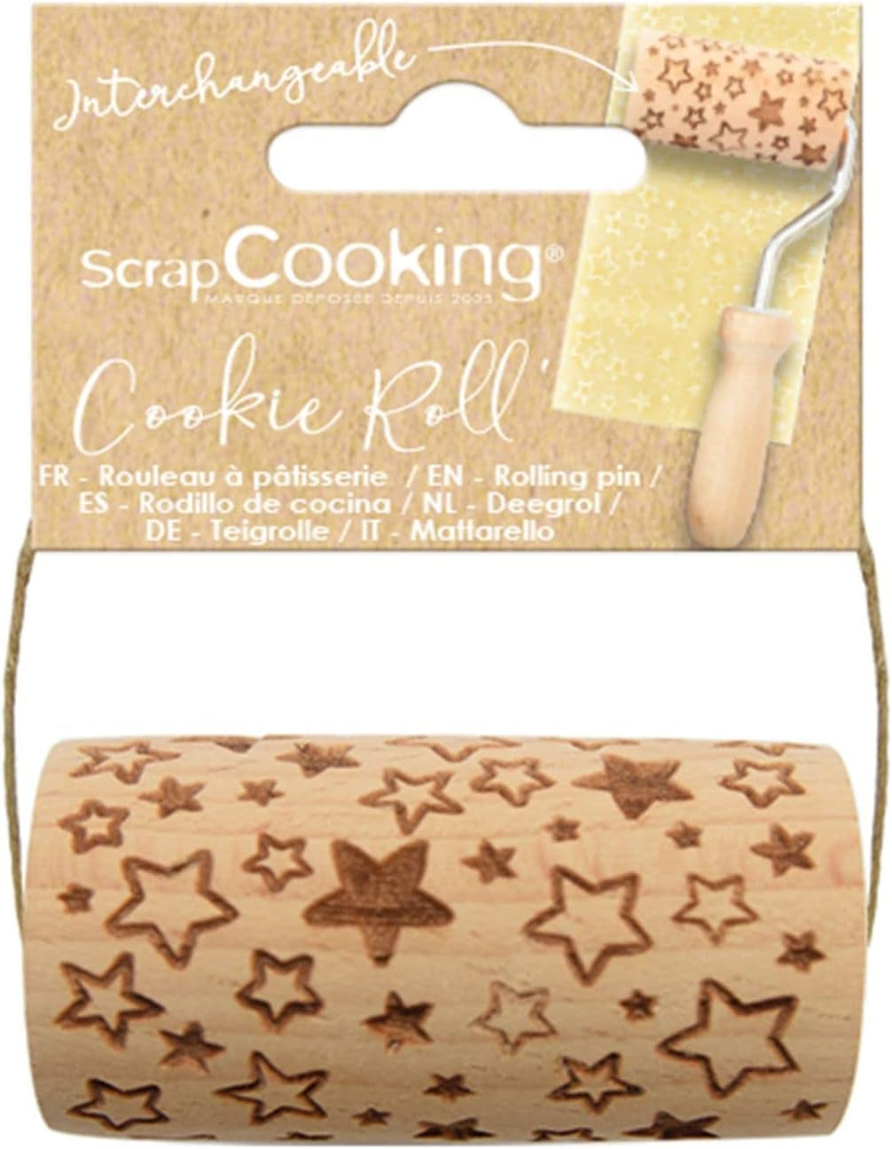 GĂTIT RESTURI - Mini rolă din lemn „Steaua” - Decorațiune cu amprente gravate în relief - Formă de copt pentru decorarea fursecurilor, biscuiților și fursecurilor - 5302