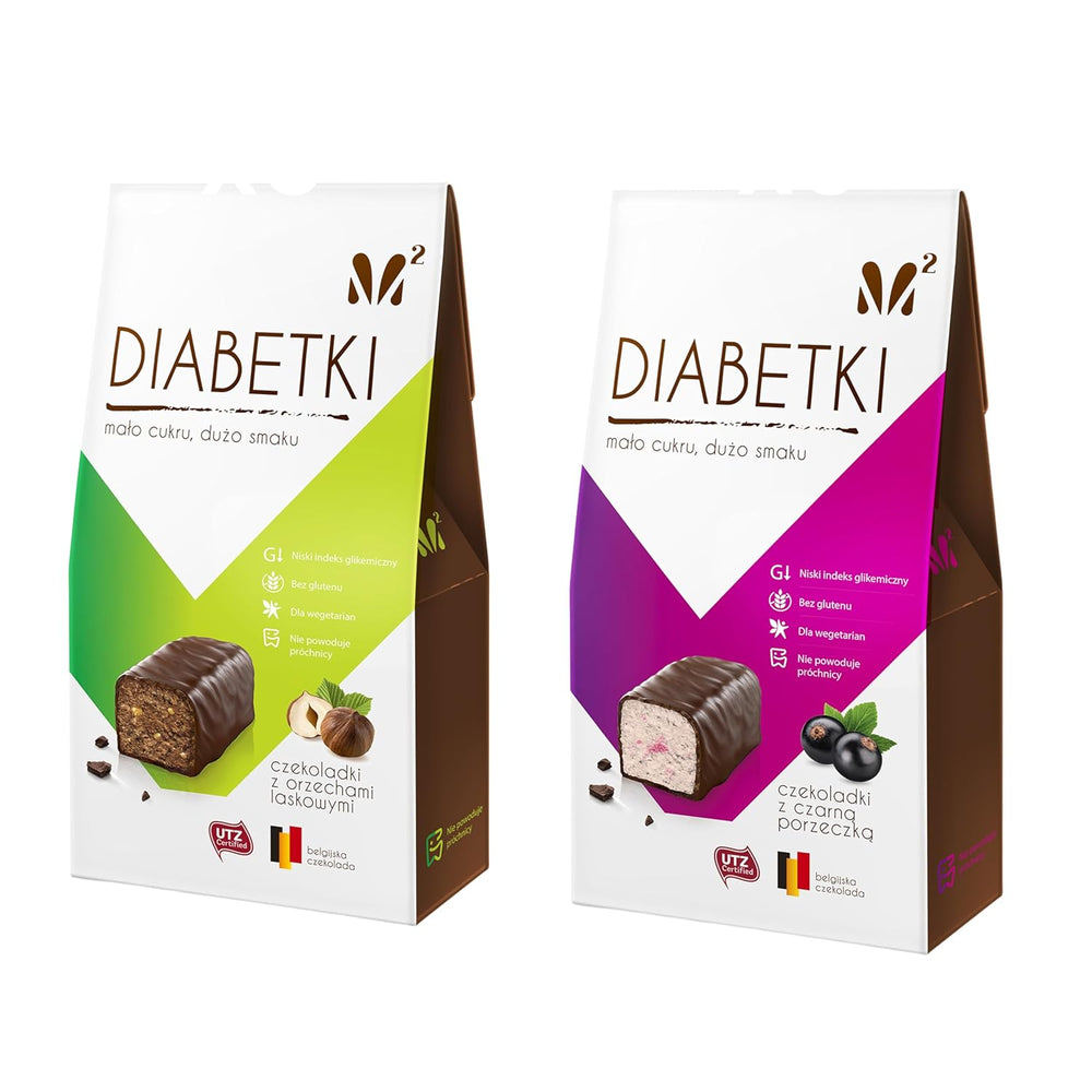 Pralines aux noisettes DIABETKI, chocolat sans sucre, délicieuses douceurs pour consommateurs conscients et diabétiques, snacks sans gluten et végétariens 100g