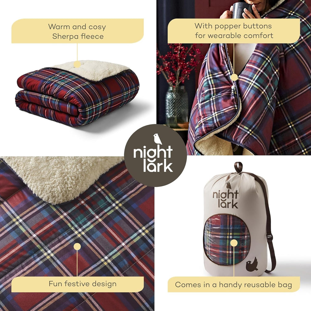 Couverture polaire Sherpa confortable Night Lark, tartan rouge classique, 9 Tog, luxueuse, moelleuse, épaisse et réversible, parfaite pour un canapé, un lit, un canapé. Hypoallergénique, lavable en machine, Taille : Lits et couettes Night Lark