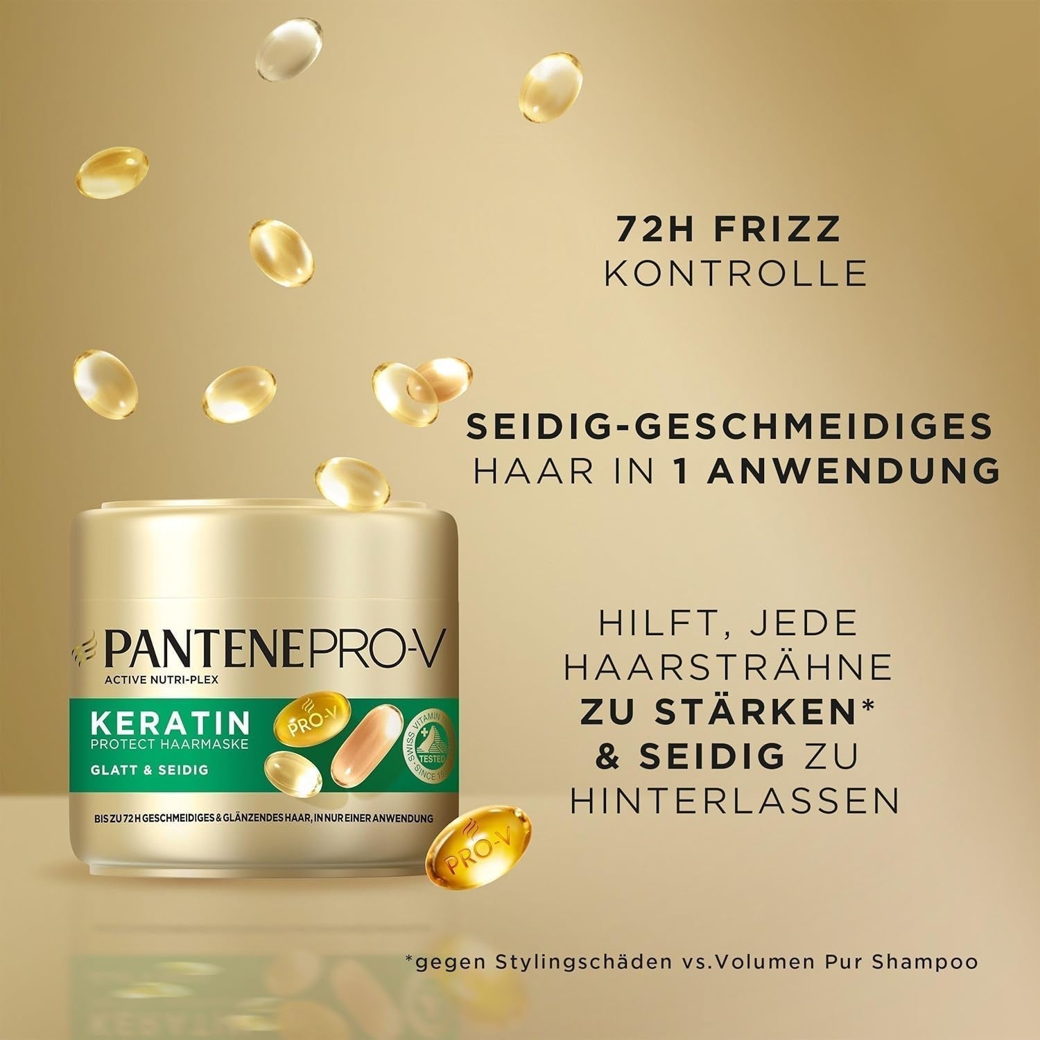 Pantene Pro-V Smooth & Silky Keratin Protect Masque Capillaire 500 ml pour cheveux bouclés et secs, Jusqu'à 72 heures de cheveux lisses et brillants en une seule application, Avec formule Pro-V et Masque capillaire Actif Nutri-Plex Naty Shop