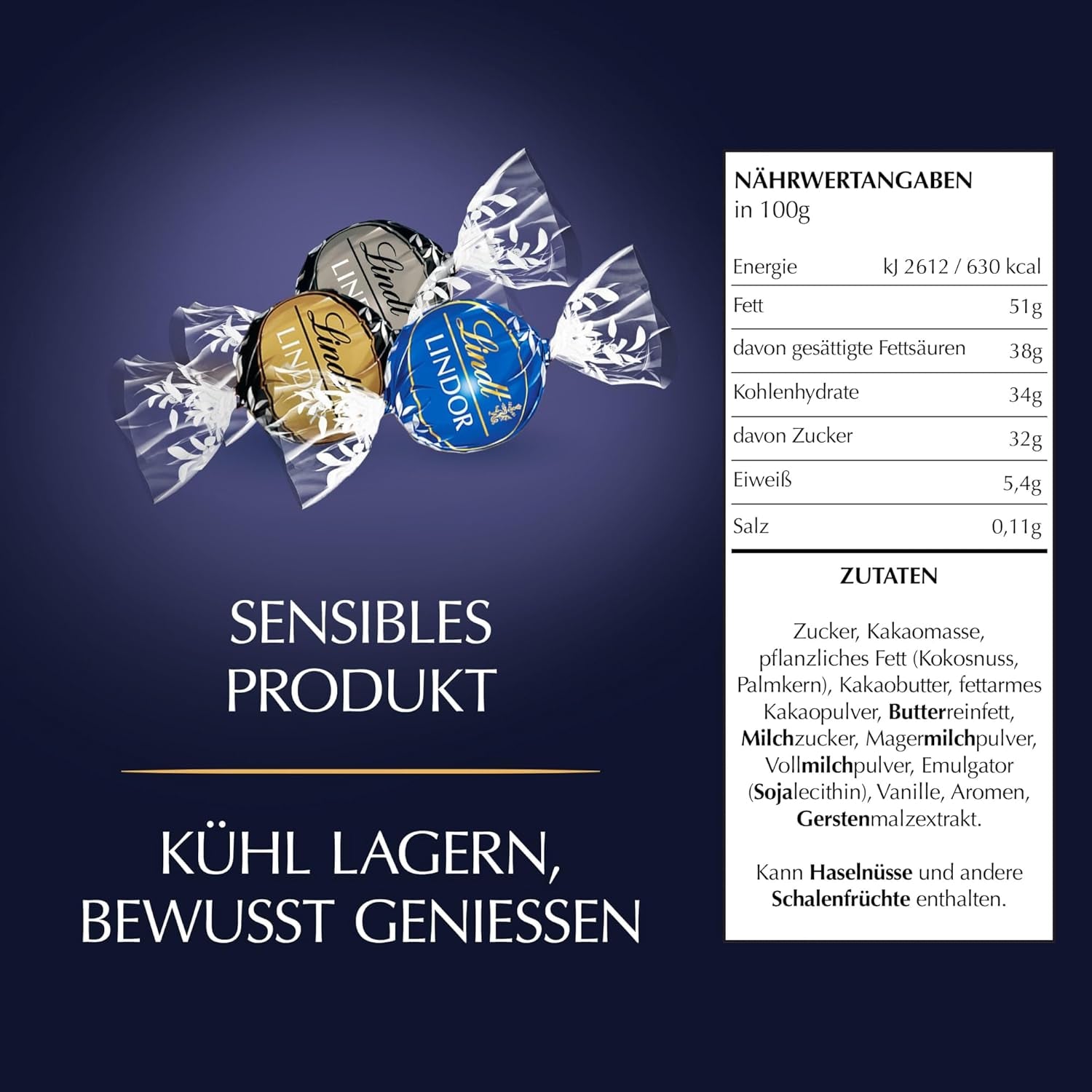 Lindt LINDOR Boules de chocolat Mélange noir, sac de 1 kg, refermable Bonbons au chocolat Naty Shop