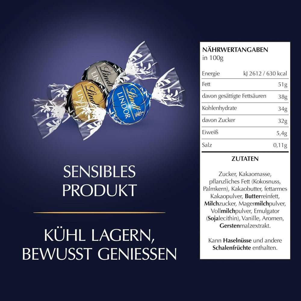 Lindt LINDOR Boules de chocolat Mélange noir, sac de 1 kg, refermable Bonbons au chocolat Naty Shop