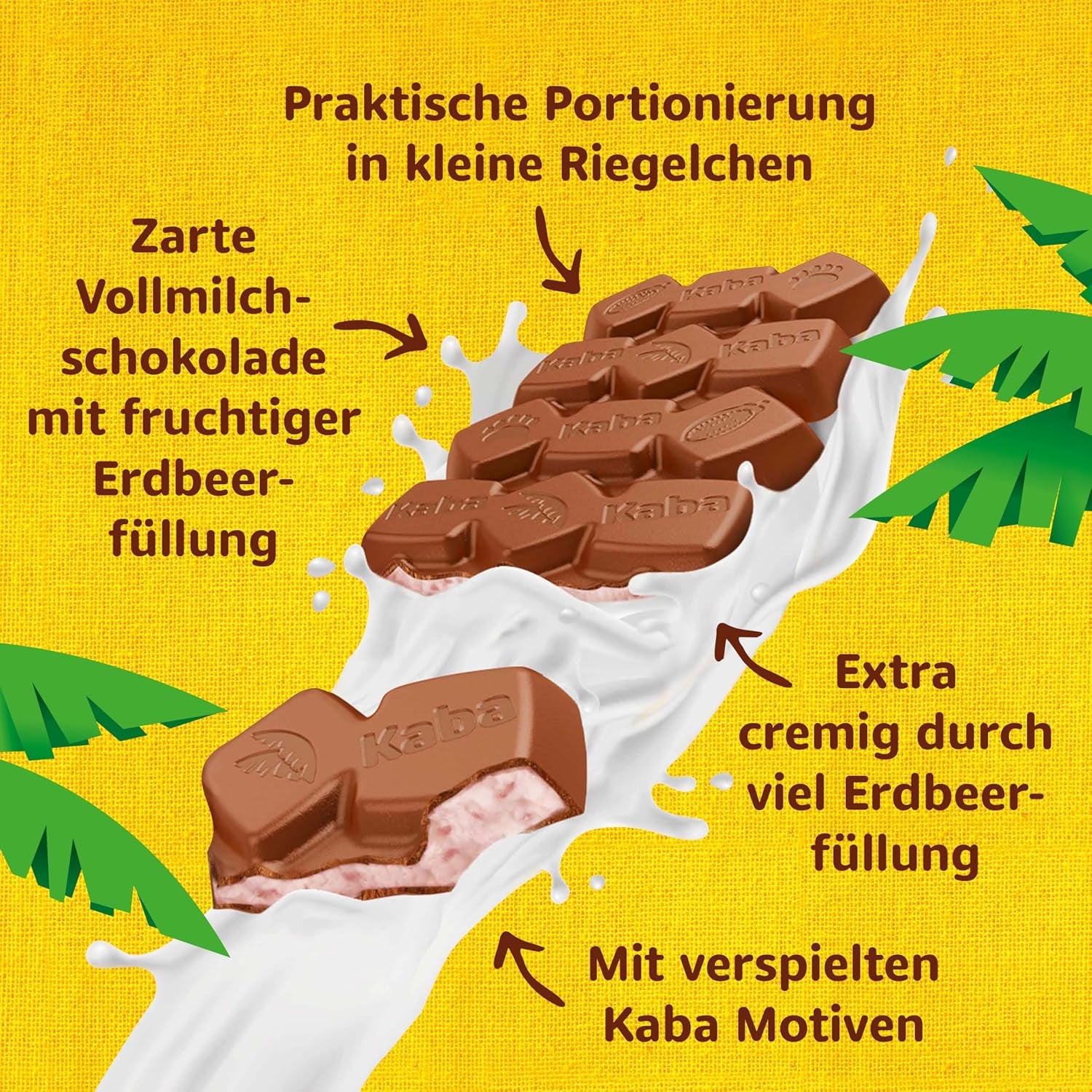 Kaba Chocolat au lait avec crème de fraise, barre de chocolat fourrée, barre de 90 g, chocolat fondant avec crème fruitée à la fraise et saveur originale Kaba (lot de 2)