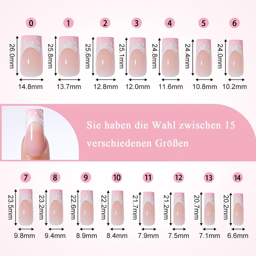 30pcs Faux Ongles Français - Colle sur Ongles Artificiels - Ongles en Gel Doux pour Femme - Ongles Adhésifs Acryliques Manucure Carrée (Rose Français)