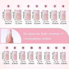 30pcs Faux Ongles Français - Colle sur Ongles Artificiels - Ongles en Gel Doux pour Femme - Ongles Adhésifs Acryliques Manucure Carrée (Rose Français)