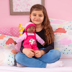 Bayer Design 94001AI Funktionspuppe, Babypuppe interaktiv, sprechend, weicher Körper, 40 cm, dunkelhäutig, Rosa