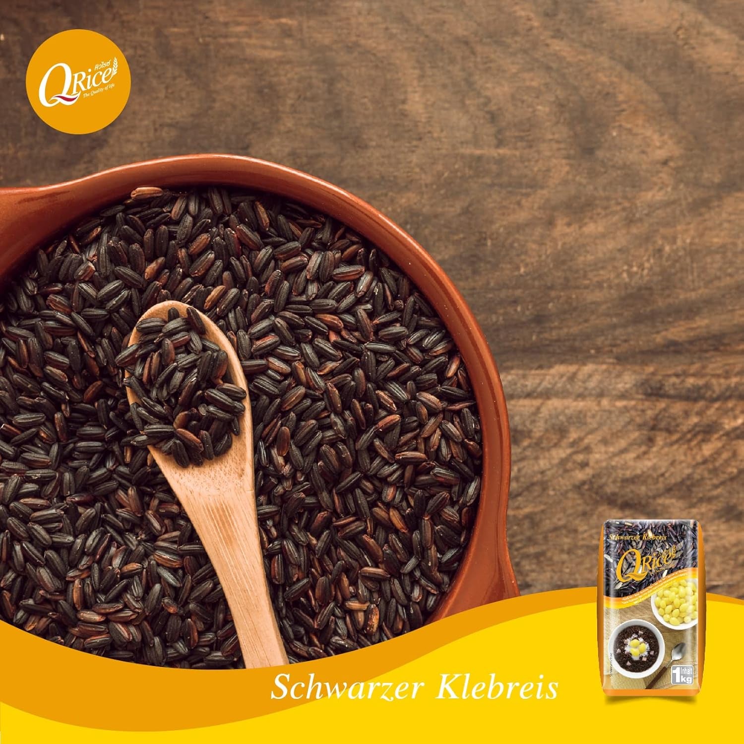 Q RIZ | Riz gluant noir à grains longs de Thaïlande | Aromatique avec une délicate note de noix | Idéal pour les desserts au curry, sushi et mochi | 1x1 kg