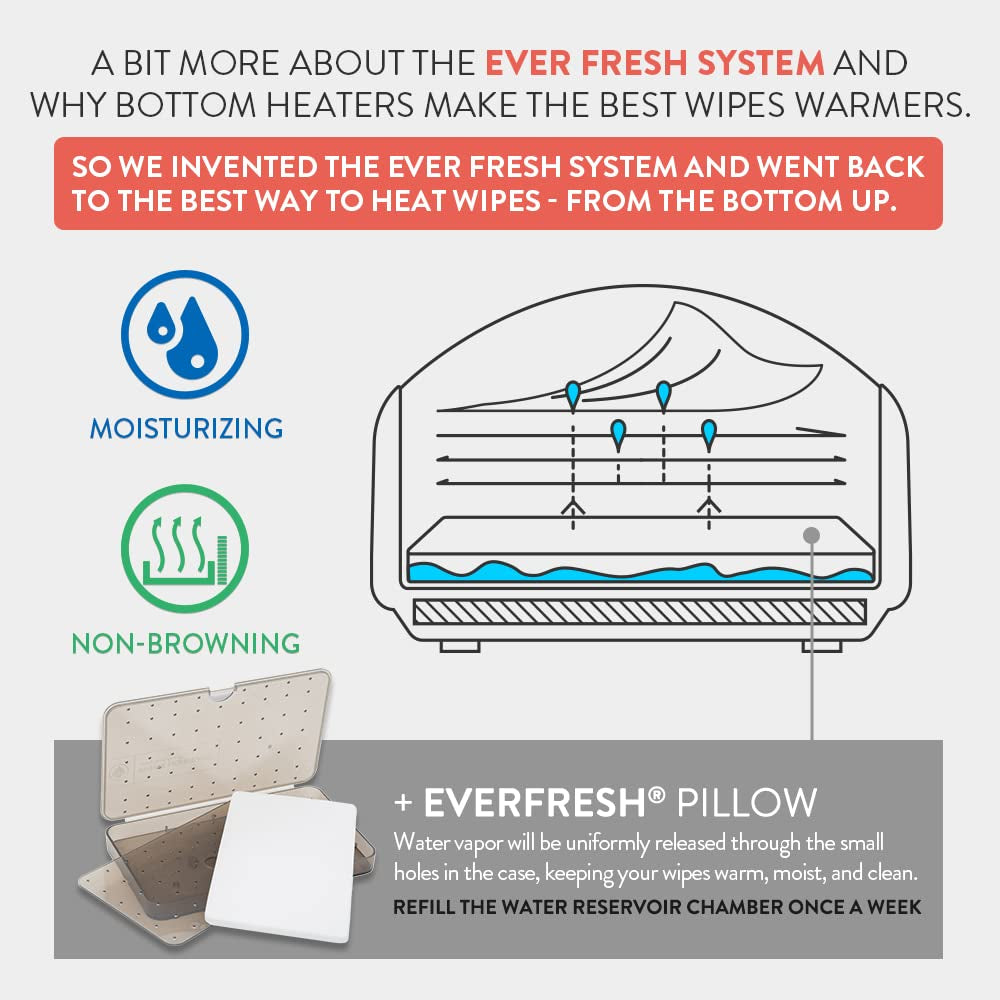 Prince Lionheart EVO Chauffe-lingettes pour bébé Lingettes humides jetables avec veilleuse chauffante Système Ever-Fresh (adaptateurs UE) 1 pièce (1 paquet)