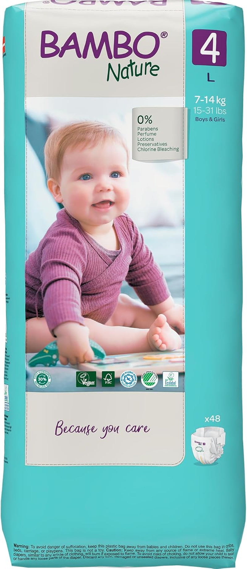 Scutece pentru bebeluși Bambo Nature, mărimea 4 (7-14 kg) - 48 bucăți. Scutece premium cu protecție îmbunătățită împotriva scurgerilor | Confort și libertate supreme pentru copiii activi | Scutece testate dermatologic