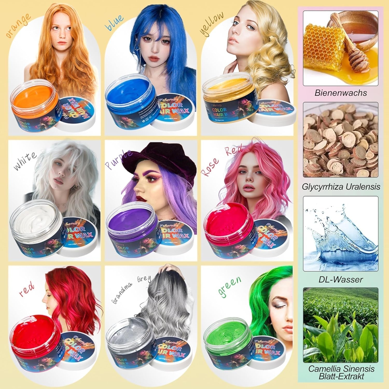 Teinture capillaire verte temporaire - Cire de coloration capillaire, tonalité de cheveux pour hommes et femmes, pommade capillaire naturelle, cire de teinture capillaire à pince de couleur pour la couleur des cheveux Crazy Party (4,23 oz, vert) Naty Shop