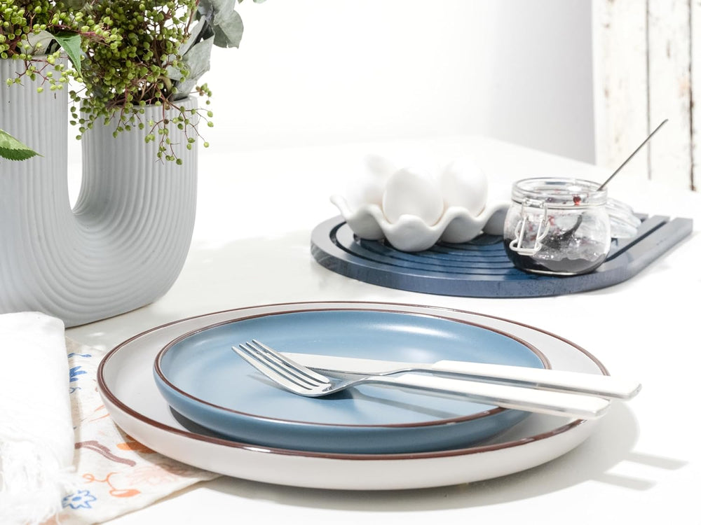 CreaTable, 21016, série moderne Scandic bleu-gris, service de table 16 pièces, service combiné en porcelaine, passe au lave-vaisselle et au micro-ondes, fabrication de qualité