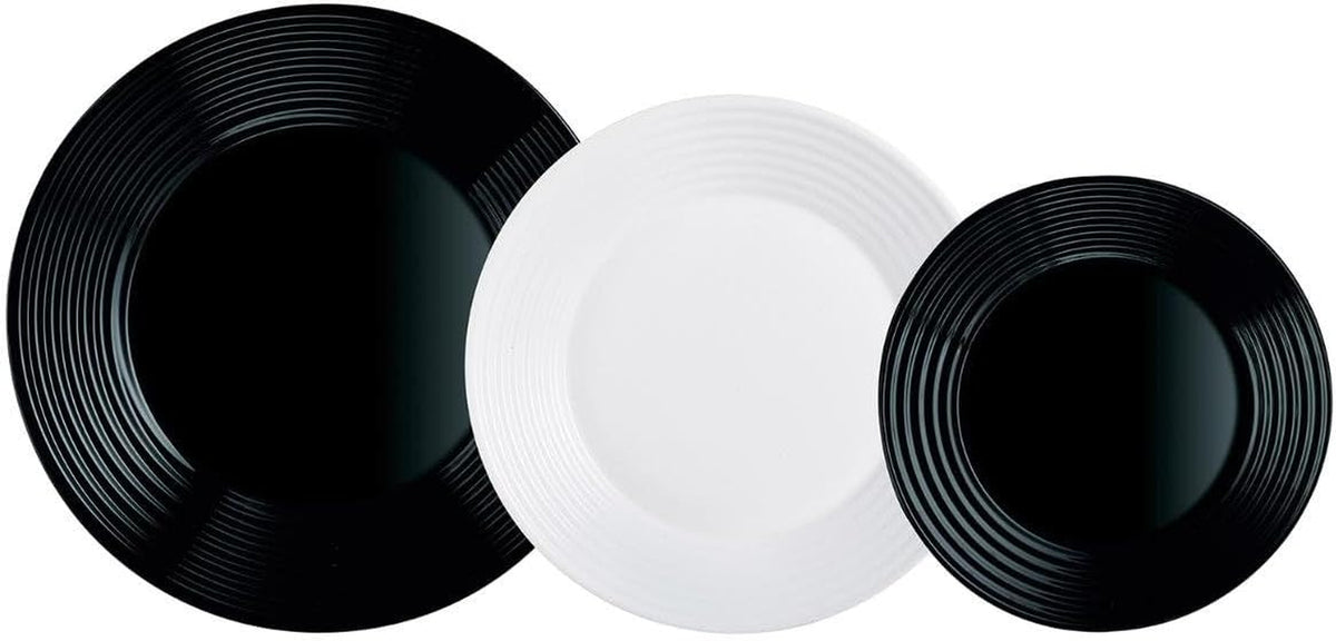 Harena N&b Glasgeschirr, 18 pièces, pour 6 personnes, blanc et noir