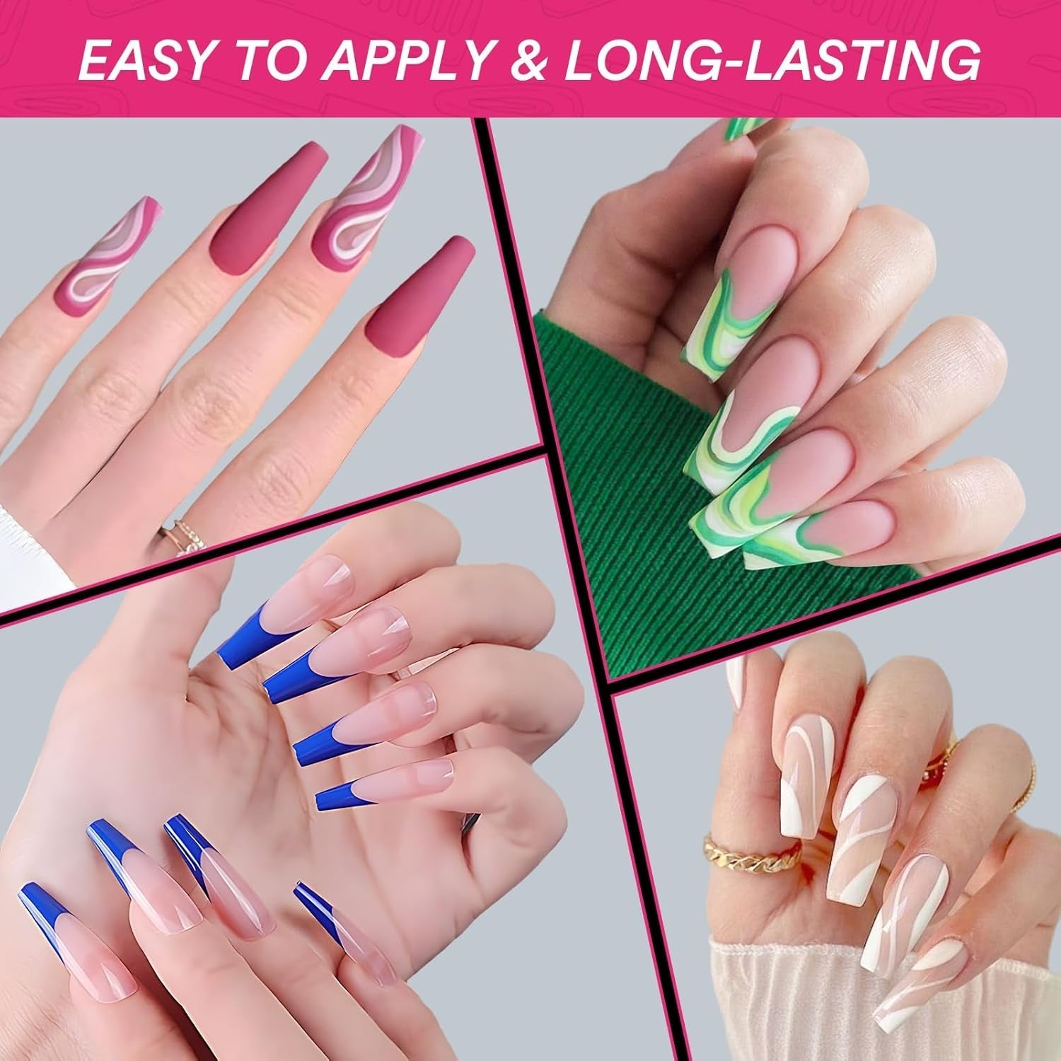 Alyvisun Lot de 500 faux ongles en acrylique à couverture complète avec 240 autocollants pour ongles, 10 tailles de pointes d'ongles en gel transparent, pointes d'ongles en gel souple, pointes d'ongles ballerine