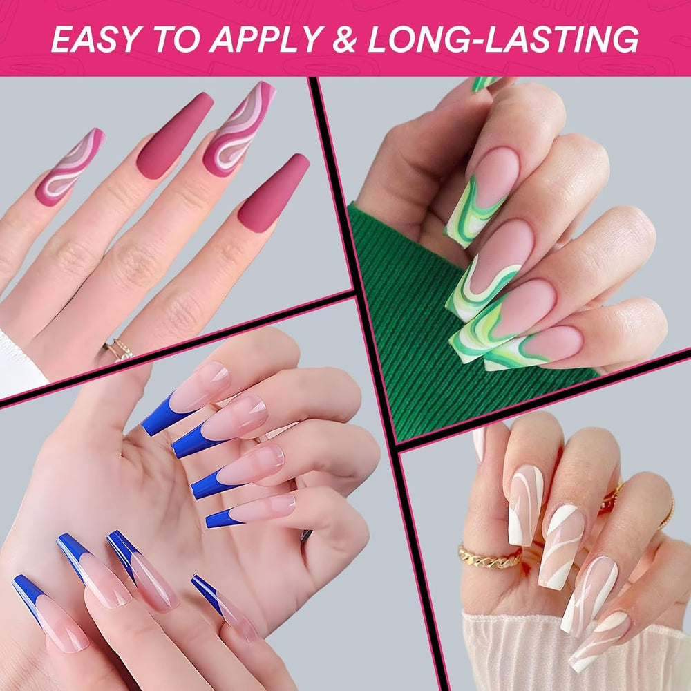 Alyvisun Lot de 500 faux ongles en acrylique à couverture complète avec 240 autocollants pour ongles, 10 tailles de pointes d'ongles en gel transparent, pointes d'ongles en gel souple, pointes d'ongles ballerine