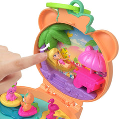 Polly Pocket Puppen- und Haustier-Spielset, Plüschbär-Schatulle, Schlüsselanhänger und Plüschtier, Obst-Zubehörteile und Anhänger, JKC79