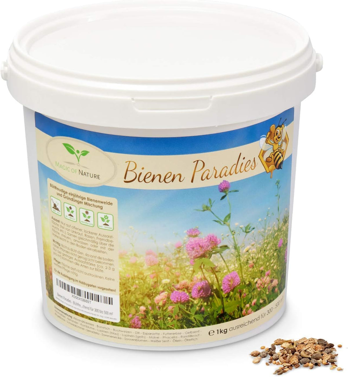 Mélange de graines de fleurs Magic of Nature - Bee Paradise - 1 kg - Facile à utiliser - Apiculture fleurie - Conseils de semis - Pour 300 à 500 m²