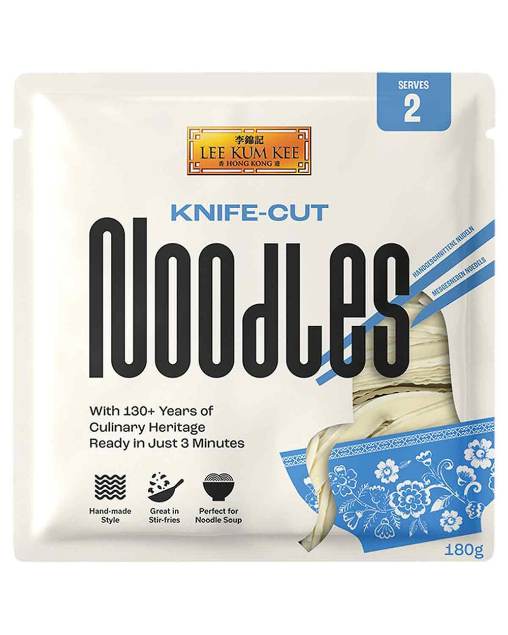 LEE KUM KEE Knife Cut Noodles - Nouilles asiatiques coupées au couteau avec une texture ferme et savoureuse, idéales pour les plats au wok et les soupes, semi-sèches, deux portions par paquet, 6 x 180 g multipack