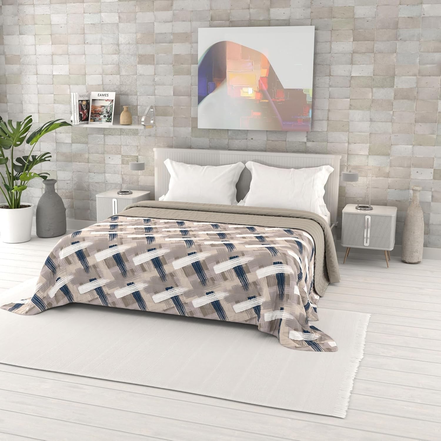 Couette d'été imprimée fantaisie, rembourrage en polyester, pétales, 260 x 270 cm.