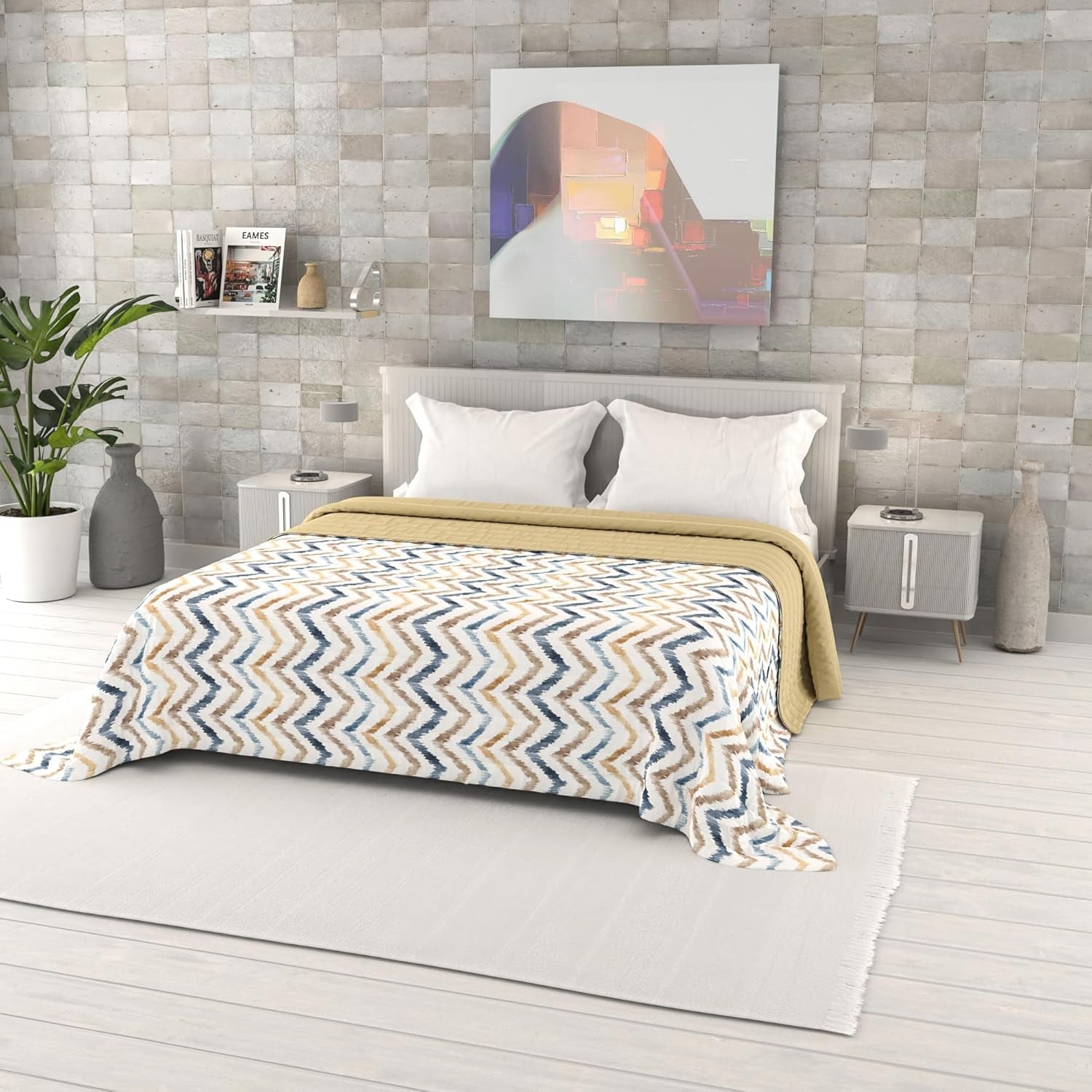 Couette d'été imprimée fantaisie, rembourrage en polyester, pétales, 260 x 270 cm.