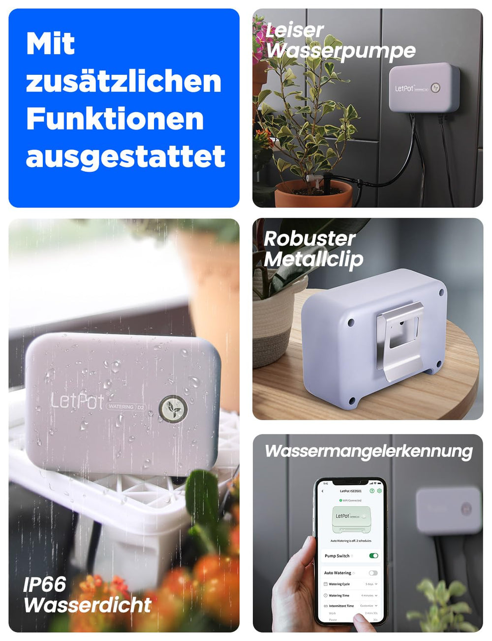 Système d'arrosage automatique d'intérieur WiFi – Système d'irrigation goutte à goutte intelligent avec contrôle par application, ordinateur d'arrosage pour 10 plantes d'intérieur, arrosage de vacances et arrosage des plantes (gris)