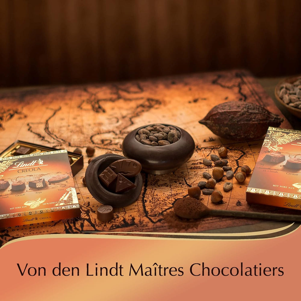 Chocolat Lindt | Coffret Praliné Créole | 165g | 15 pralines en 4 délicieuses variétés, à base de cacao 100% fin, sans alcool | Coffret chocolat