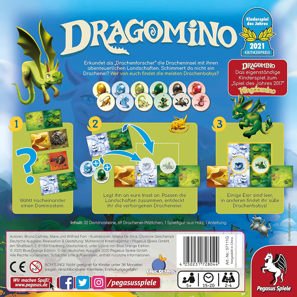 Pegasus Spiele 57111G - Dragomino *Jeu pour enfants de l'année 2021*, multicolore
