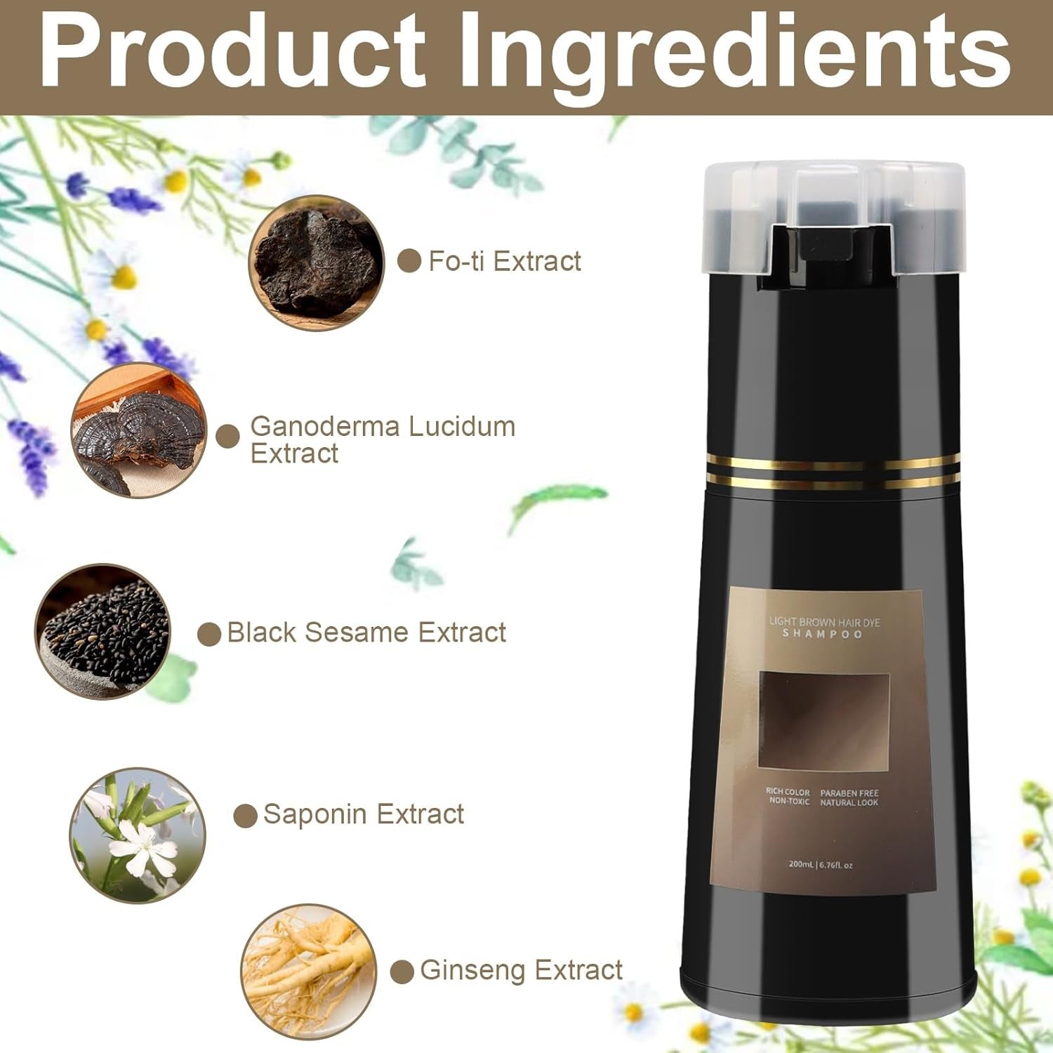 Shampoing pour coloration de cheveux, shampoing pour coloration instantanée 3 en 1, shampoing pour coloration instantanée des cheveux, shampoing pour coloration de cheveux noirs, shampoing pour coloration de cheveux (brun clair) Naty Shop Hair Dye