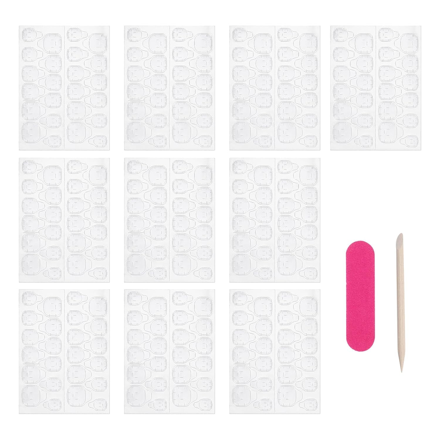 240 pièces de tampons de colle à ongles, feuille adhésive pour faux ongles, 10 feuilles d'autocollants double face transparents, respirants et super collants (gelée en gel) pour manucure et ongles artificiels, y compris un kit de manucure