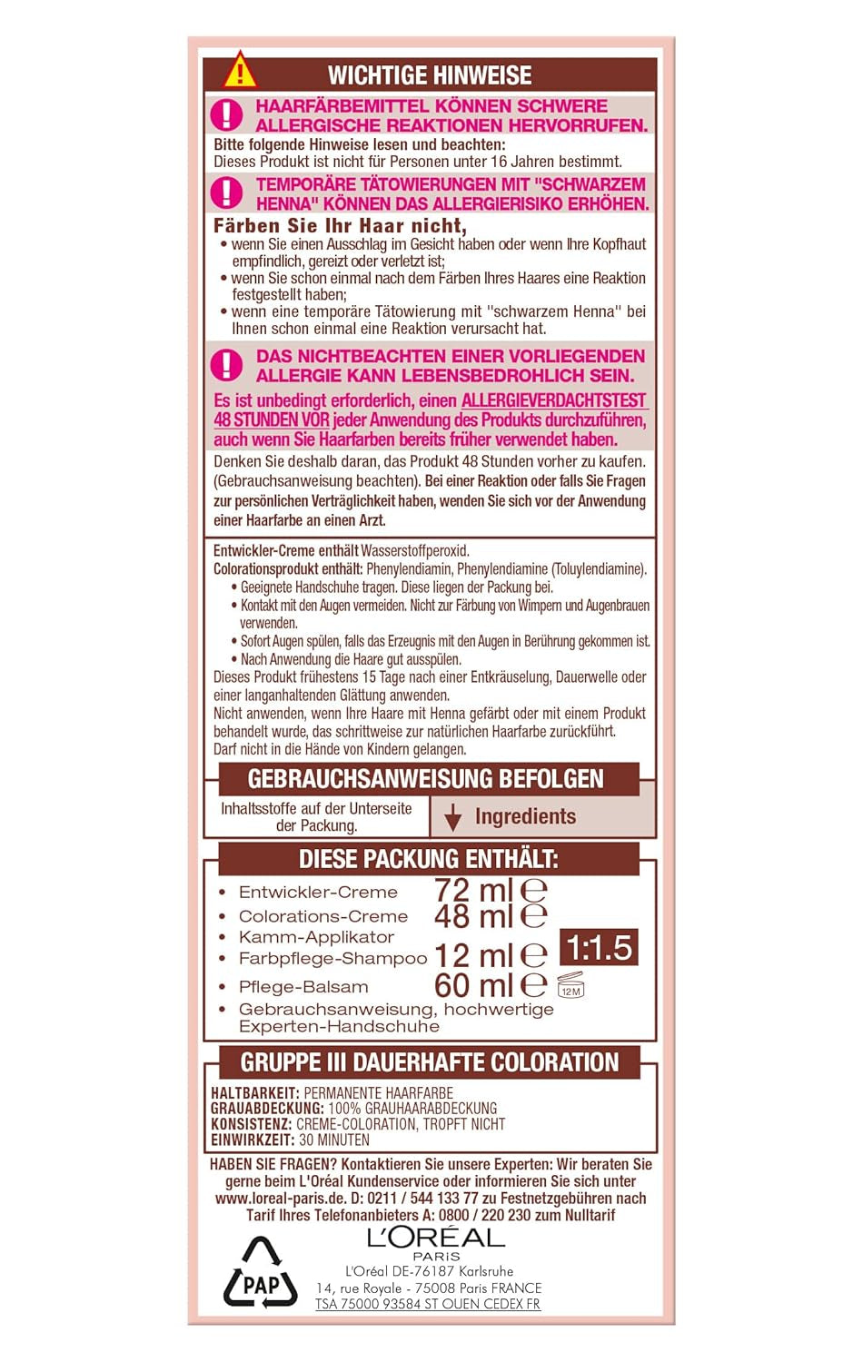 L'Oréal Paris Teinture capillaire permanente pour toutes les carnations, coloration sans ammoniaque, tons nude universels avec couverture complète des cheveux gris, Excellence Creme, no. 5U Châtain clair (marron), 1 pc Teinture pour cheveux Naty Shop