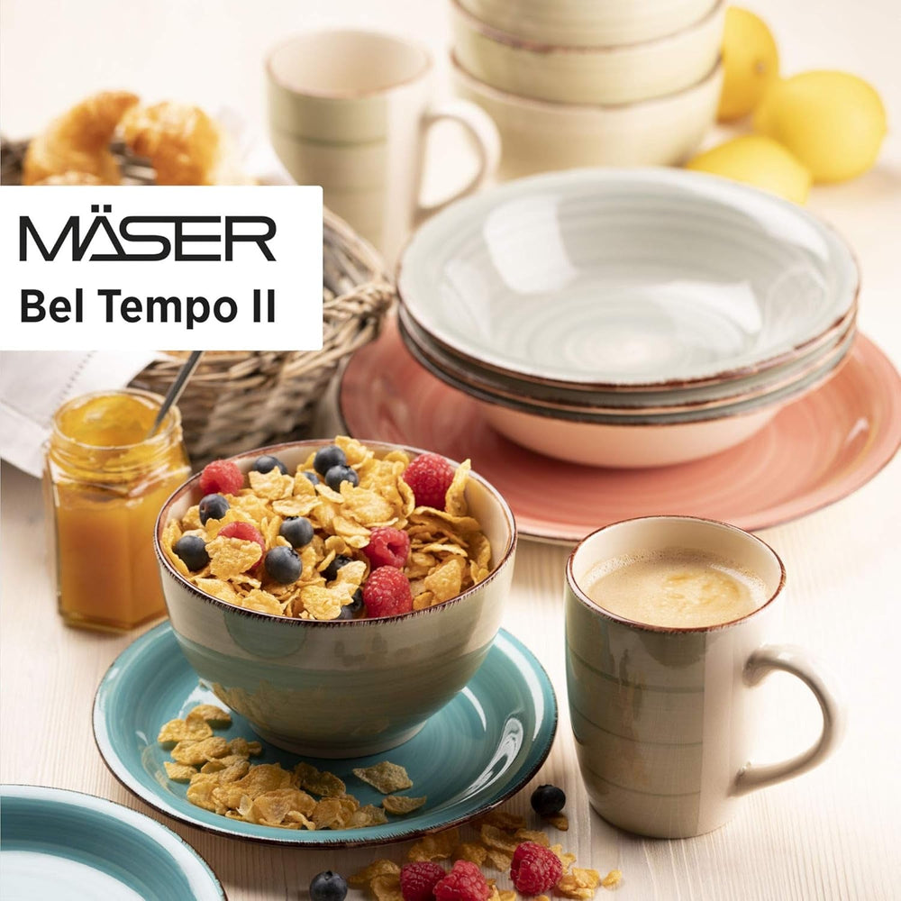 MÄSER 931612 Bel Tempo II Service à vaisselle vintage 30 pièces pour 6 personnes, service combiné en céramique à la main en bleu, Steingut, Rauchblau Services de table Naty Shop