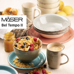MÄSER 931612 Bel Tempo II Service à vaisselle vintage 30 pièces pour 6 personnes, service combiné en céramique à la main en bleu, Steingut, Rauchblau Services de table Naty Shop