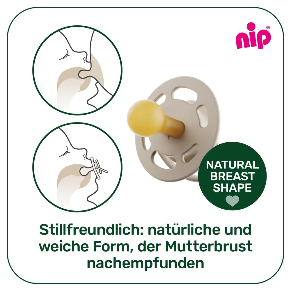 pincement - Vert Cerise | 0-6 mois | Paquet de 4 | Sucette pour bébé, adaptée à l'allaitement et à la dentition. Sucette durable, fabriquée à partir de matières premières naturelles, vert clair/marron