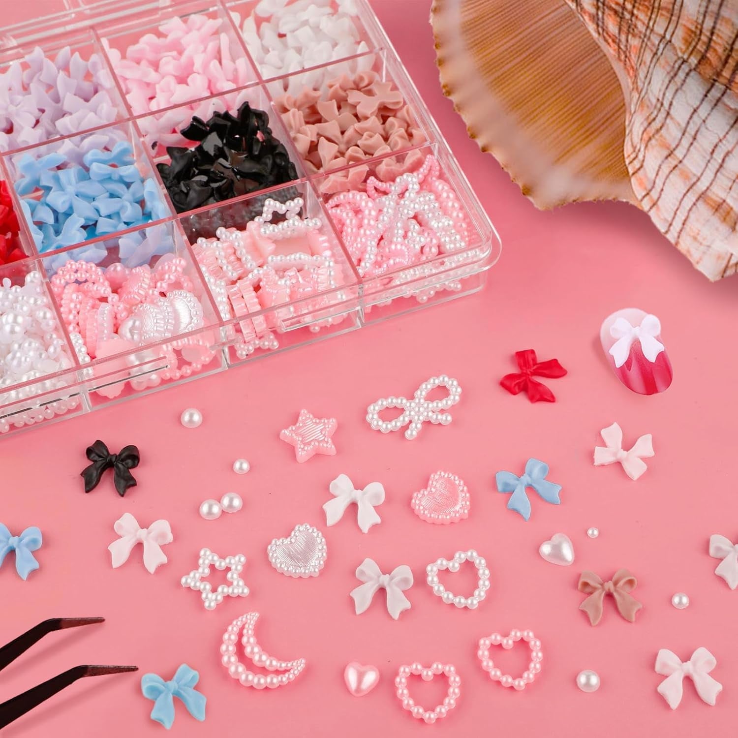 500 pcs 3D Nail Charm Schleifen Charms Nail Art Charms Schleife Nagel Charms Nägel Nail Art Schleifen Nageldekorationen Mit Aufnahmewerkzeug Für Frauen und Mädchen Nagel-Diy-Zubehör