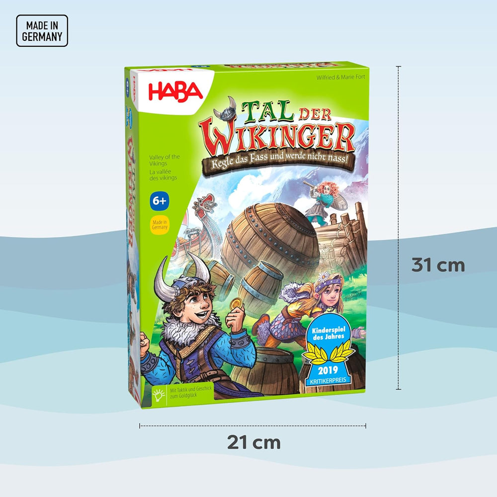 HABA Vallée des Vikings - Jeu de société de dextérité rapide à partir de 6 ans pour 2 à 4 joueurs - Plateau de jeu XXL et navires vikings 3D - Favorise la tactique et le courage - 1304697001