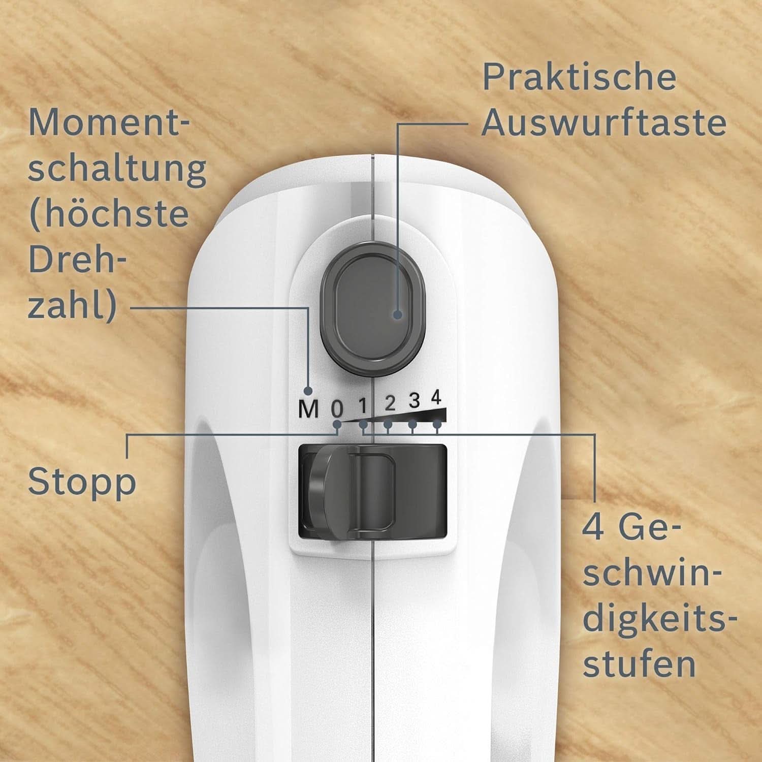 Bosch Hausgeräte Handrührer Clevermixx MFQ24200, 2 Rührbesen, 2 Spülmaschinengeeignet, 4 Stufen, Leicht, Leise, 400 W Blanc/Edelstahl Cuisine Naty Shop