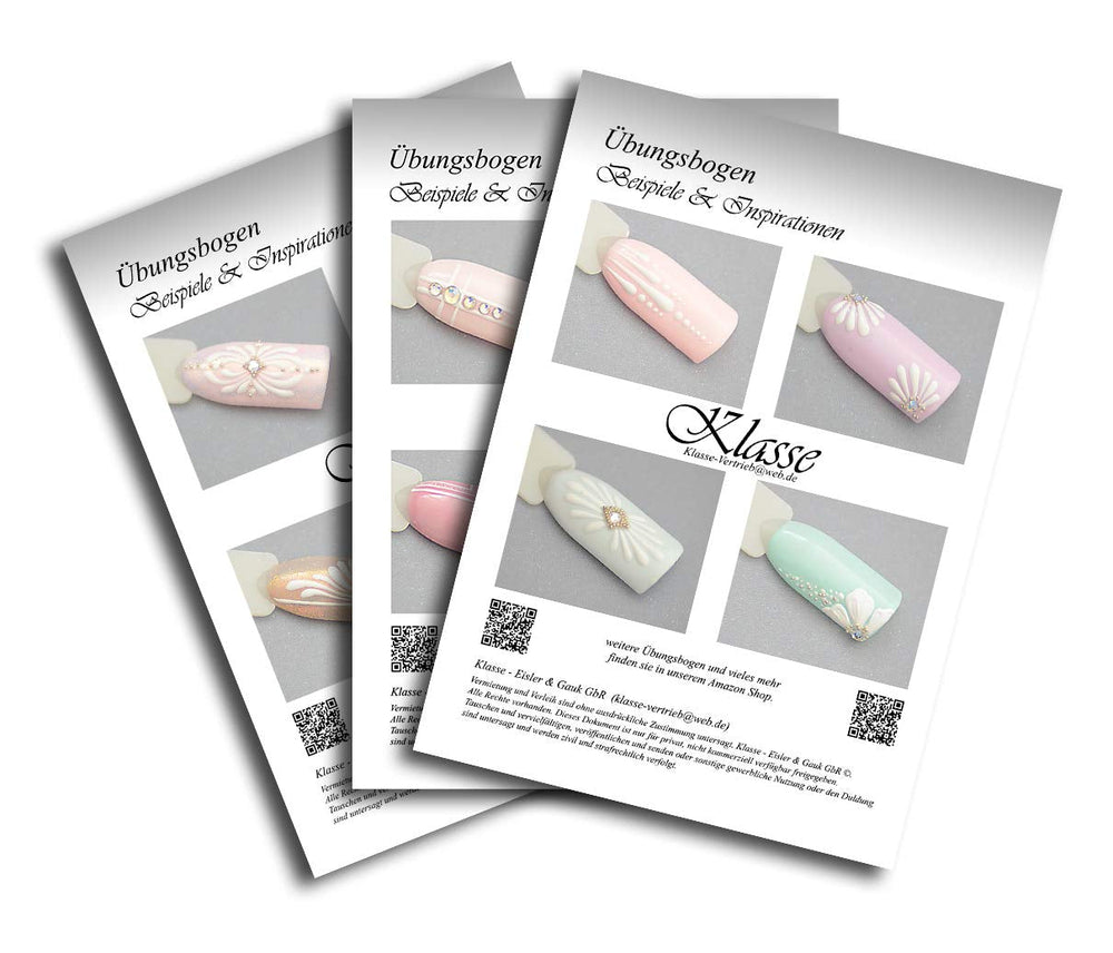 Übungsbögen Nageldesign Nailart (Grundlagen) 3Er Set Übungsbogen Starterset Übung Schulung Tipps Nagelset Nagelart Zubehor Zubehör Nail Art Zum Lernen Ohne Sticker Stickers Folie Brush Stamper ÜB001