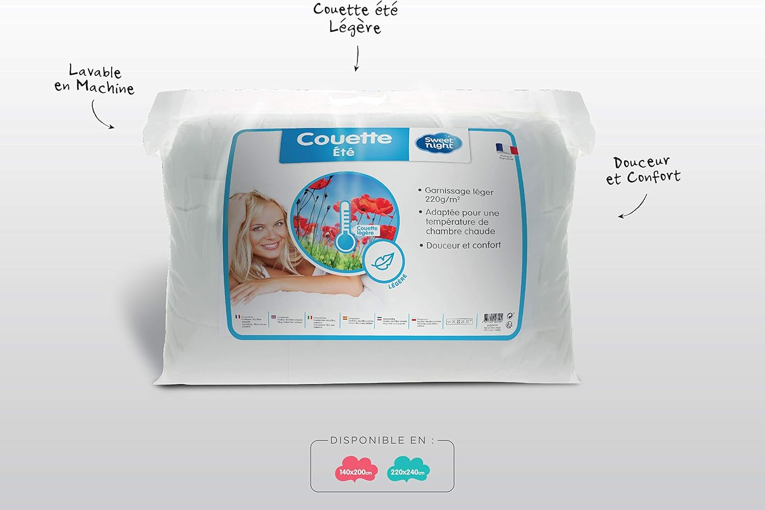 SWEET NIGHT - Couette été 220G/M² | 140X200cm | Fin et léger | Doux et confortable | Lavable | Couette 100% microfibre Couettes et couettes Naty Shop