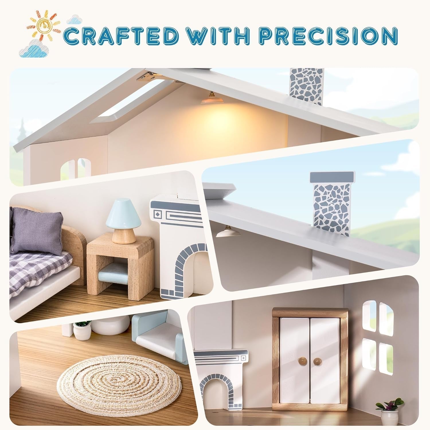 Maison de poupée en bois avec lumières, 3 étages, meubles et escaliers inclus, jouet pour maisons de poupées à partir de 3 ans Naty Shop