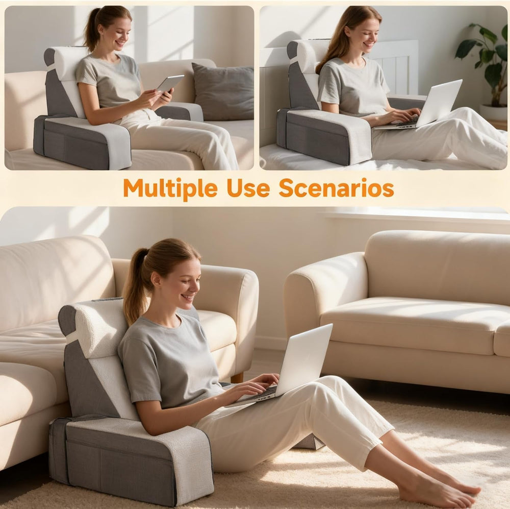 Pernă mare de citit cu suport pentru gât și cotiere detașabile, pernă pentru spate pentru pat, pernă ergonomică pentru spătar cu braț, buzunar și husă lavabilă pentru citit și vizionat la televizor.