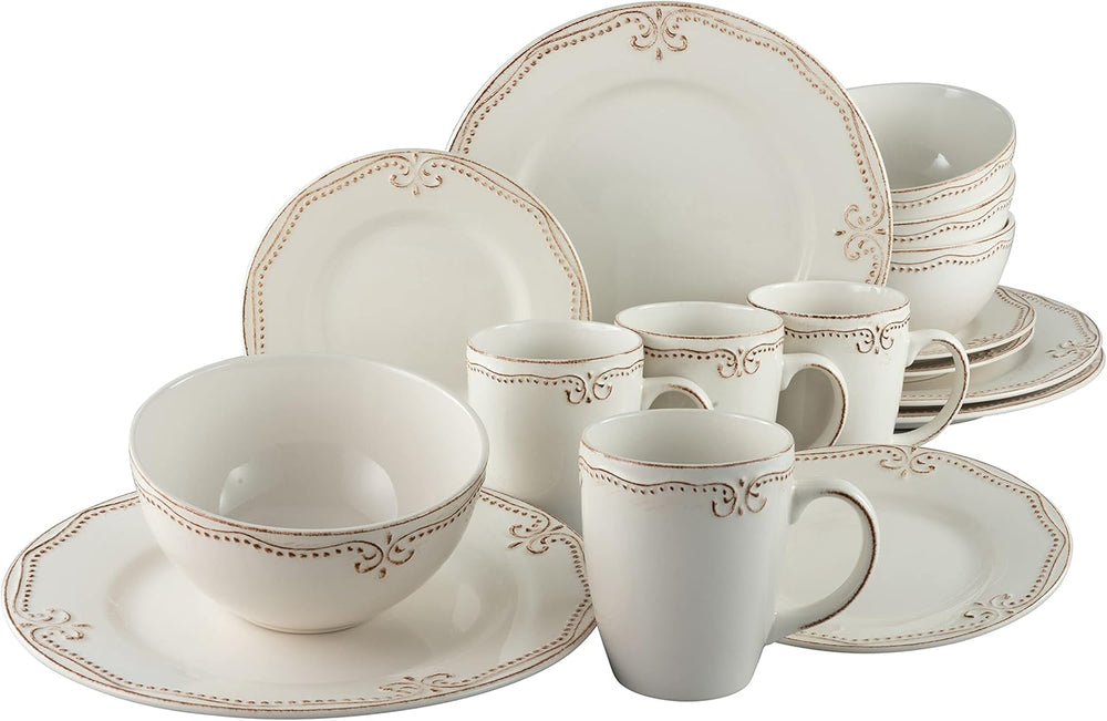 CreaTable, 23601, Série Romantic Vintage, Service de table 16 pièces pour 4 personnes, Service combiné en porcelaine, Passe au lave-vaisselle et au micro-ondes, Fabrication de qualité