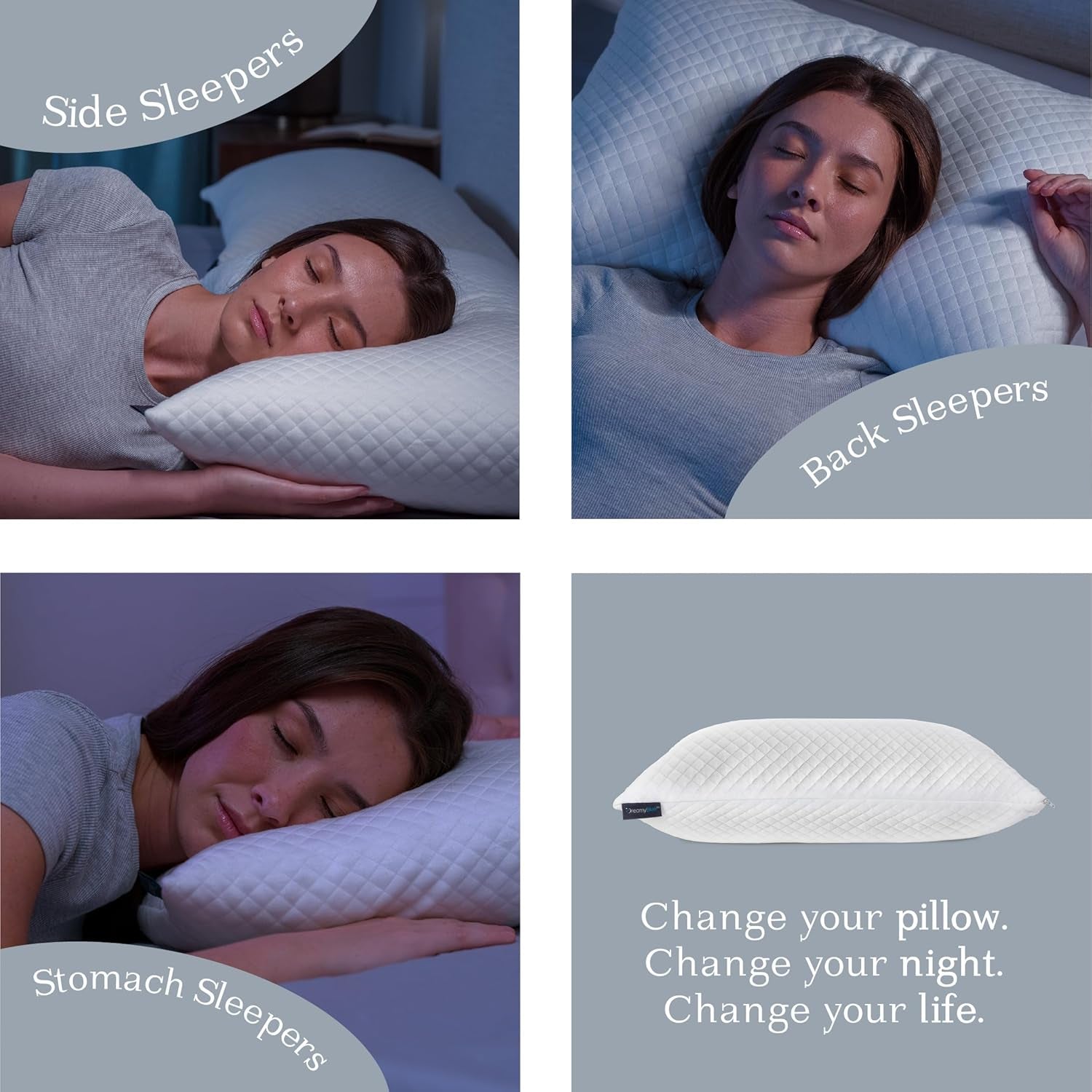 Oreiller de sommeil Dreamyblue Premium - Remplissage en mousse à mémoire de forme déchiquetée [Loft réglable] Housse en viscose de bambou lavable - Pour côtés coulissants, dos et ventre - Oreillers standard Naty Shop